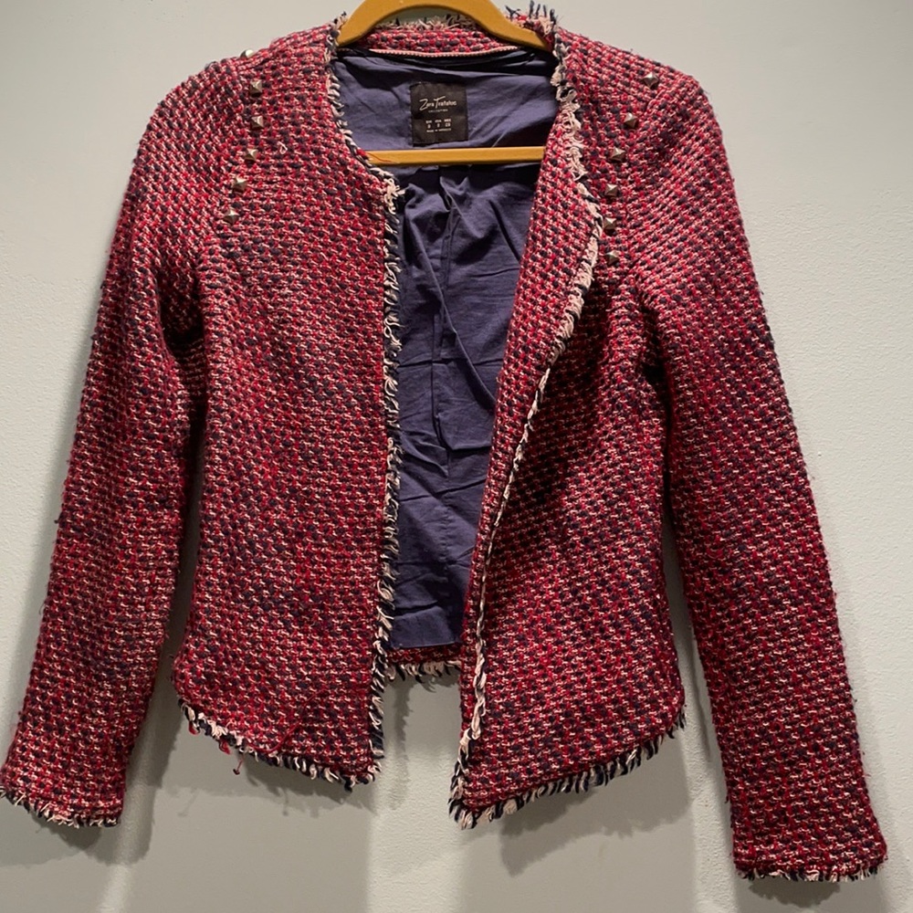 Zara Navy/Res Tweed Jacket S